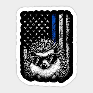 American Flag Hedgehog Harmony, Tee Triumph for Wildlife Devotees Sticker